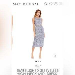Mac Duggal Gray Embellished Sleeveless Midi Dress